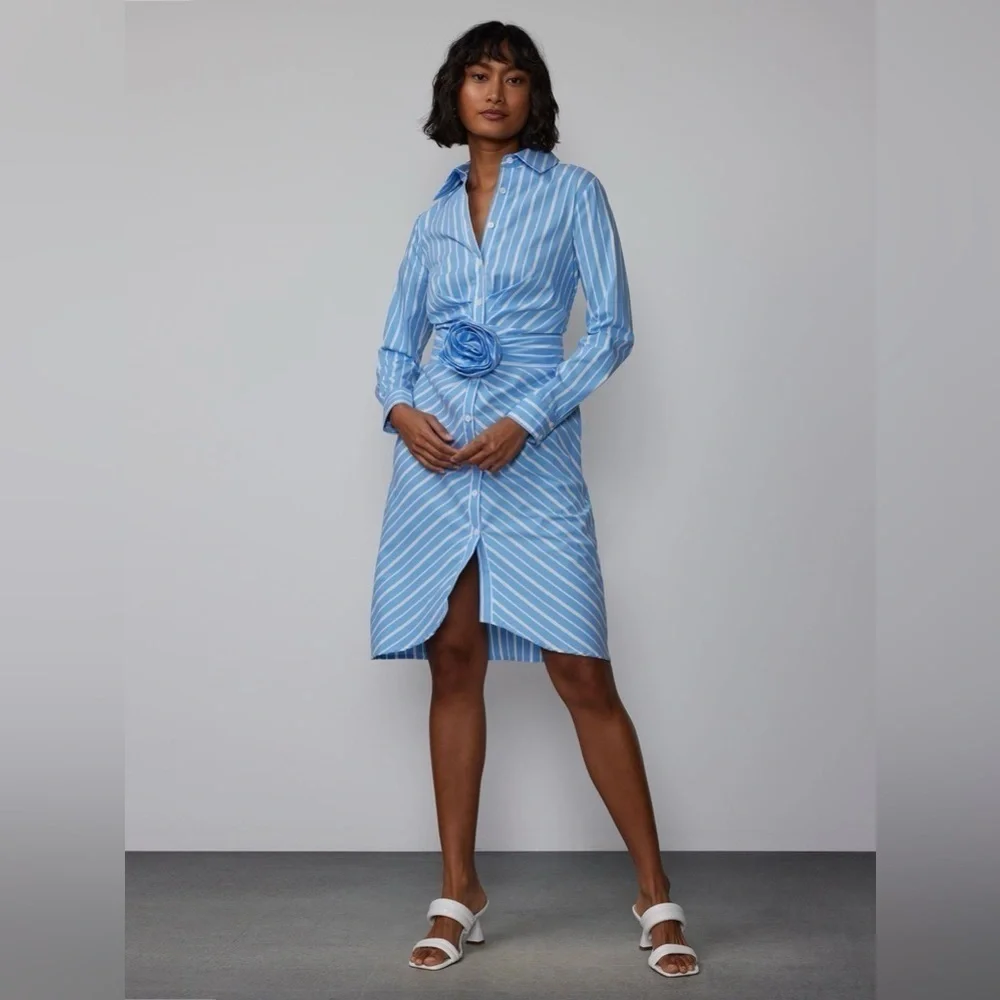 NYC Long Sleeve Rosette Stripe Shirt Dress​